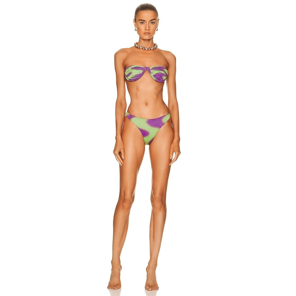 New Raisa Vanessa Geometric Strapless Bikini Set in Purple & Green FR 36 small